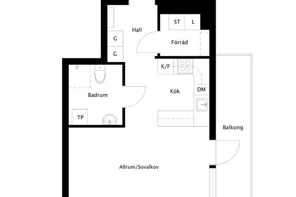 1,5 rok med balkong i Trångsund