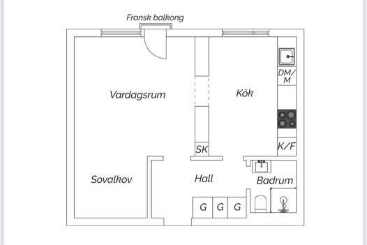 Ljusa 1,5:a nära Möllan för korttidsboende