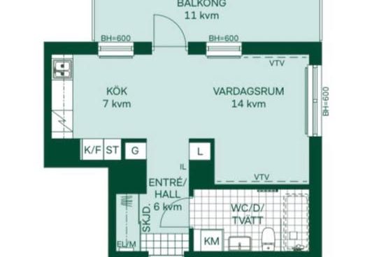 Modern 1:a i Sätra med stor balkong