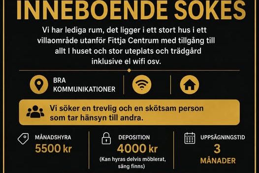 Rum uthyres nära Fittja centrum