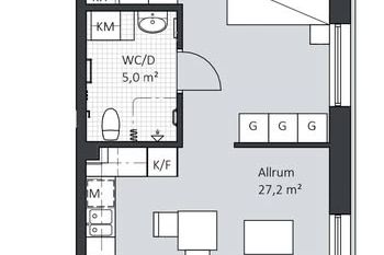 Möblerad 1:a nära Högskolan i Halmstad