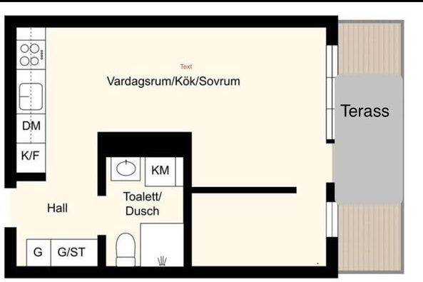 Möblerad 1,5:a med stor terrass i Huddinge