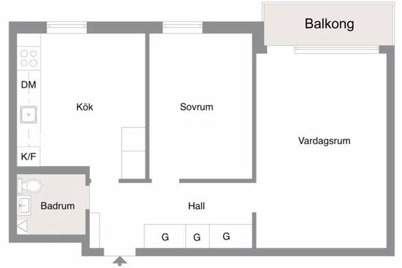Solig 2:a med balkong i Slottstaden